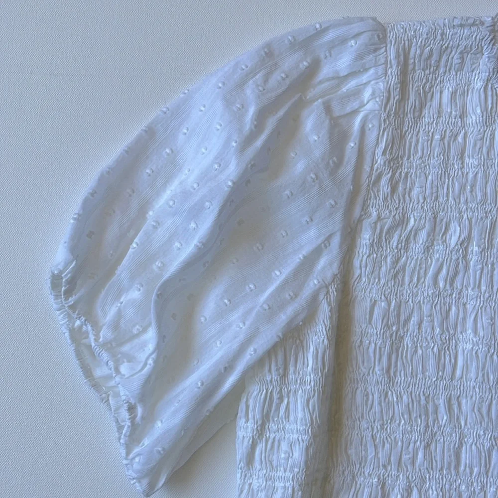 J.Crew Puff-Sleeve Textured Voile Smocked Top- White- Size Large - Picture 3 of 6